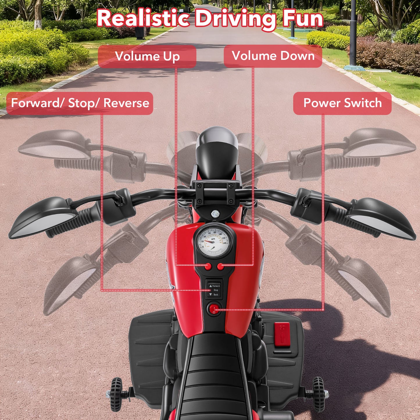 6V Electric Ride On Motorcycle | 25W Motor | Training Wheels Red