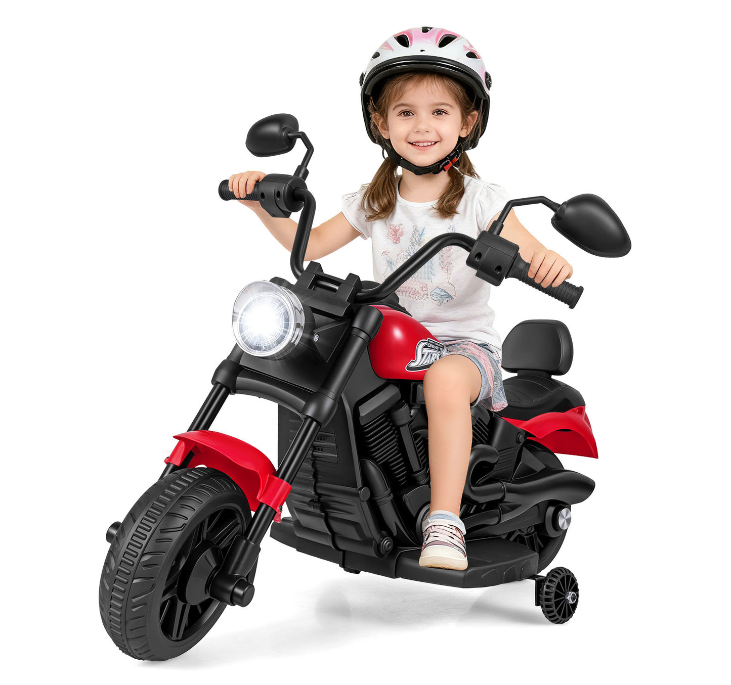 6V Electric Ride On Motorcycle | 25W Motor | Training Wheels Red