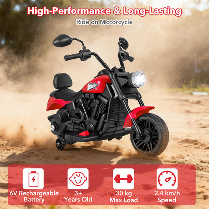6V Electric Ride On Motorcycle | 25W Motor | Training Wheels Red