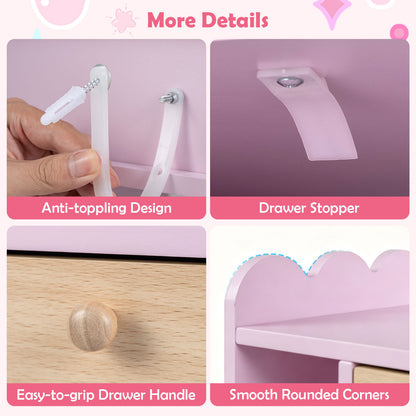 Pink Kids Vanity Set | Lighted Mirror Shelves & Storage Stool