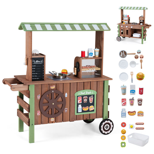 Brown Green Wooden Pretend Play Food Cart | Oven & Shelves