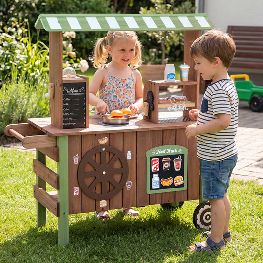 Costway Pretend Play Market Food Cart with Ovens and Shelves for Boys and Girls