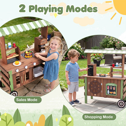 Brown Green Wooden Pretend Play Food Cart | Oven & Shelves