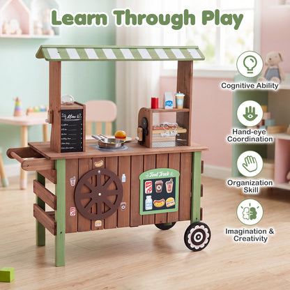 Brown Green Wooden Pretend Play Food Cart | Oven & Shelves