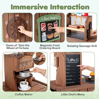 Brown Green Wooden Pretend Play Food Cart | Oven & Shelves