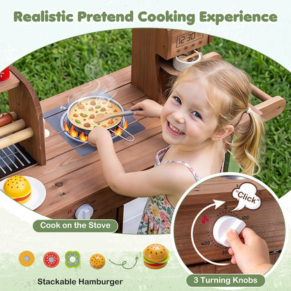 Brown Green Wooden Pretend Play Food Cart | Oven & Shelves