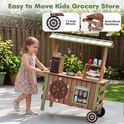 Brown Green Wooden Pretend Play Food Cart | Oven & Shelves