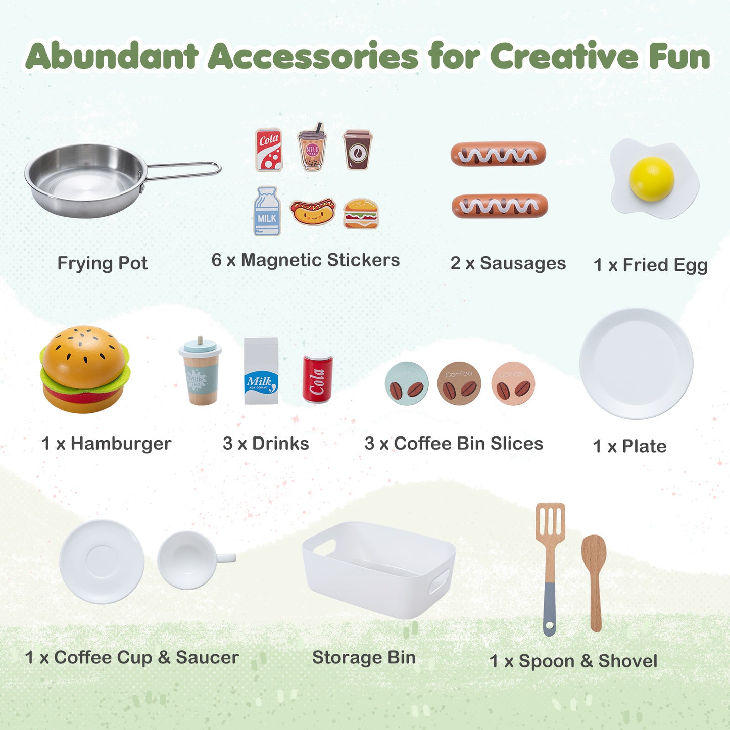 Brown Green Wooden Pretend Play Food Cart | Oven & Shelves