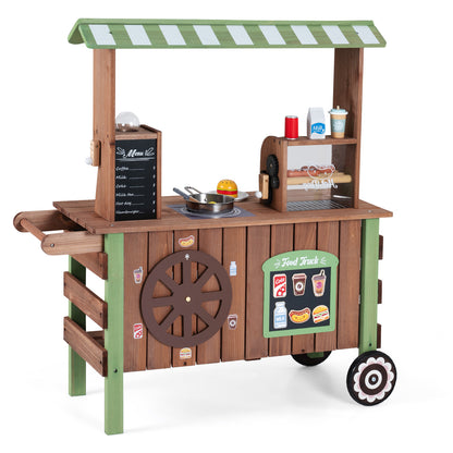 Brown Green Wooden Pretend Play Food Cart | Oven & Shelves