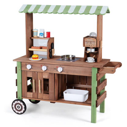 Brown Green Wooden Pretend Play Food Cart | Oven & Shelves