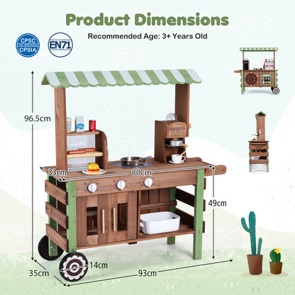 Brown Green Wooden Pretend Play Food Cart | Oven & Shelves