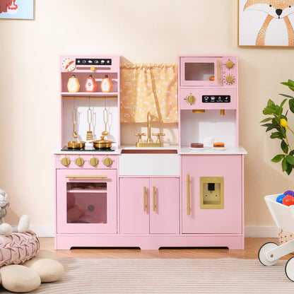 Pretend Play Kitchen for Kids with Coffee Maker Sink Faucet-Pink