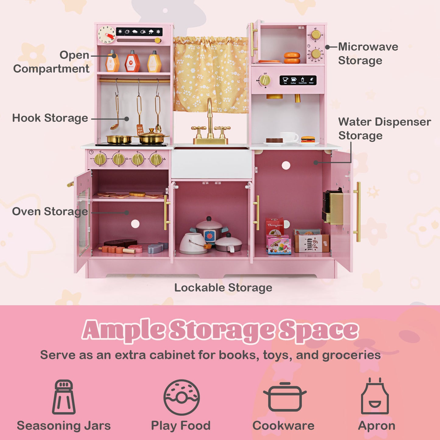 Pink Kids Pretend Kitchen | Coffee Maker Sink Light Sound 3+