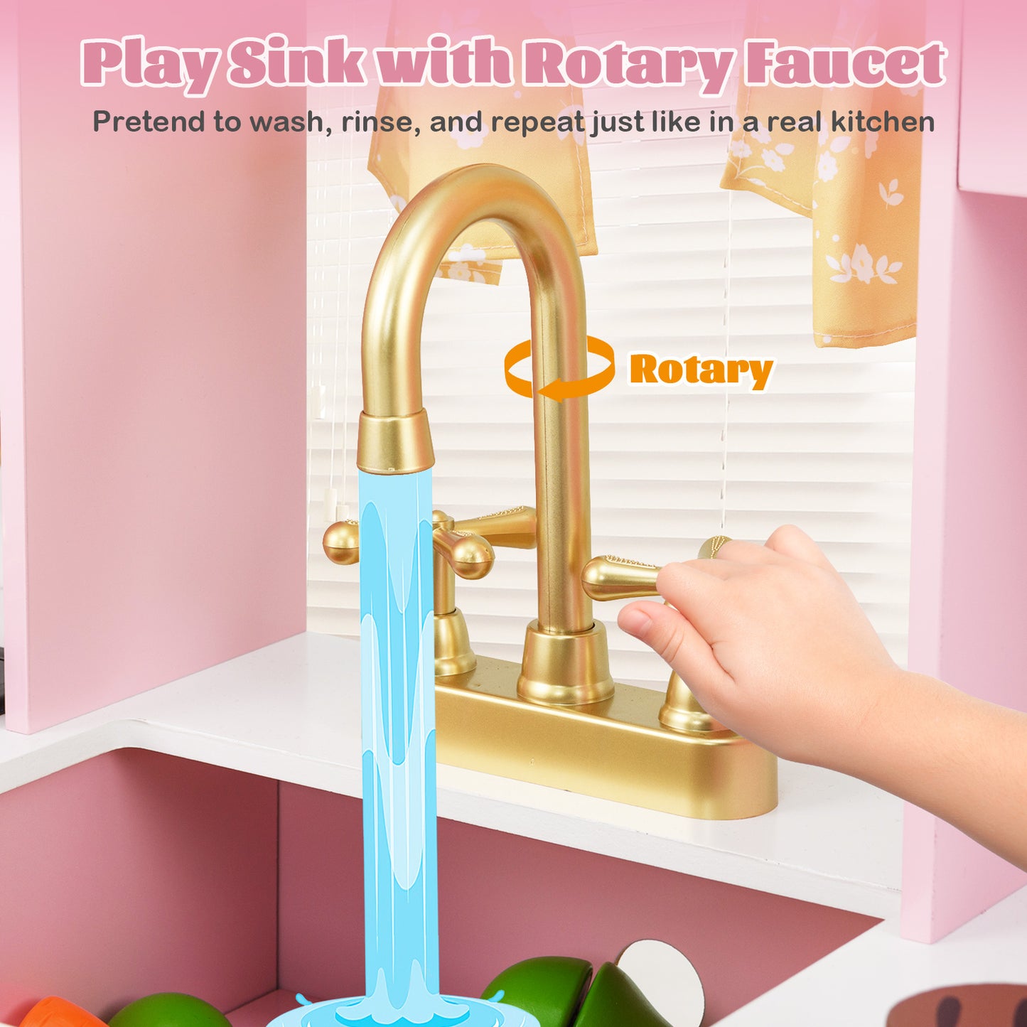 Pink Kids Pretend Kitchen | Coffee Maker Sink Light Sound 3+