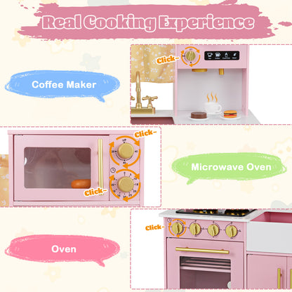Pink Kids Pretend Kitchen | Coffee Maker Sink Light Sound 3+