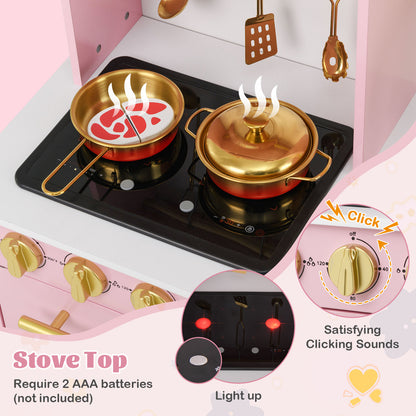 Pink Kids Pretend Kitchen | Coffee Maker Sink Light Sound 3+
