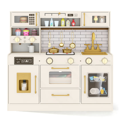 Kids Play Kitchen Set | Beige Toy Kitchen With Water Dispenser