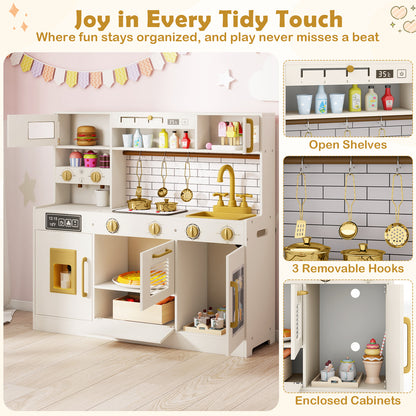 Kids Play Kitchen Set | Beige Toy Kitchen With Water Dispenser