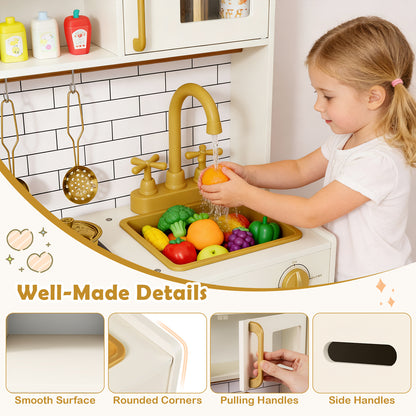 Kids Play Kitchen Set | Beige Toy Kitchen With Water Dispenser