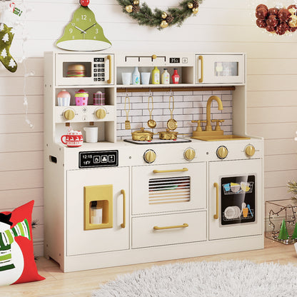Kids Play Kitchen Set | Beige Toy Kitchen With Water Dispenser