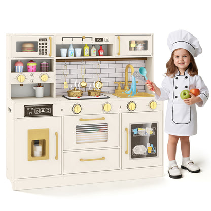 Kids Play Kitchen Set | Beige Toy Kitchen With Water Dispenser