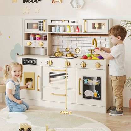 Kids Play Kitchen Set | Beige Toy Kitchen With Water Dispenser