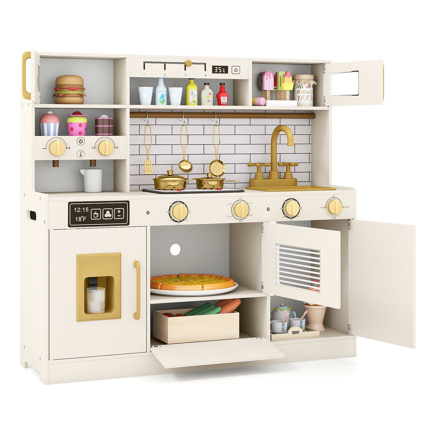 Kids Play Kitchen Set | Beige Toy Kitchen With Water Dispenser