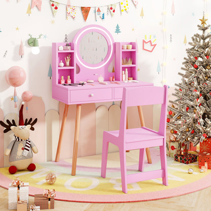 Pink Princess Vanity Set | 2-Colour LED Mirror & Storage Chair