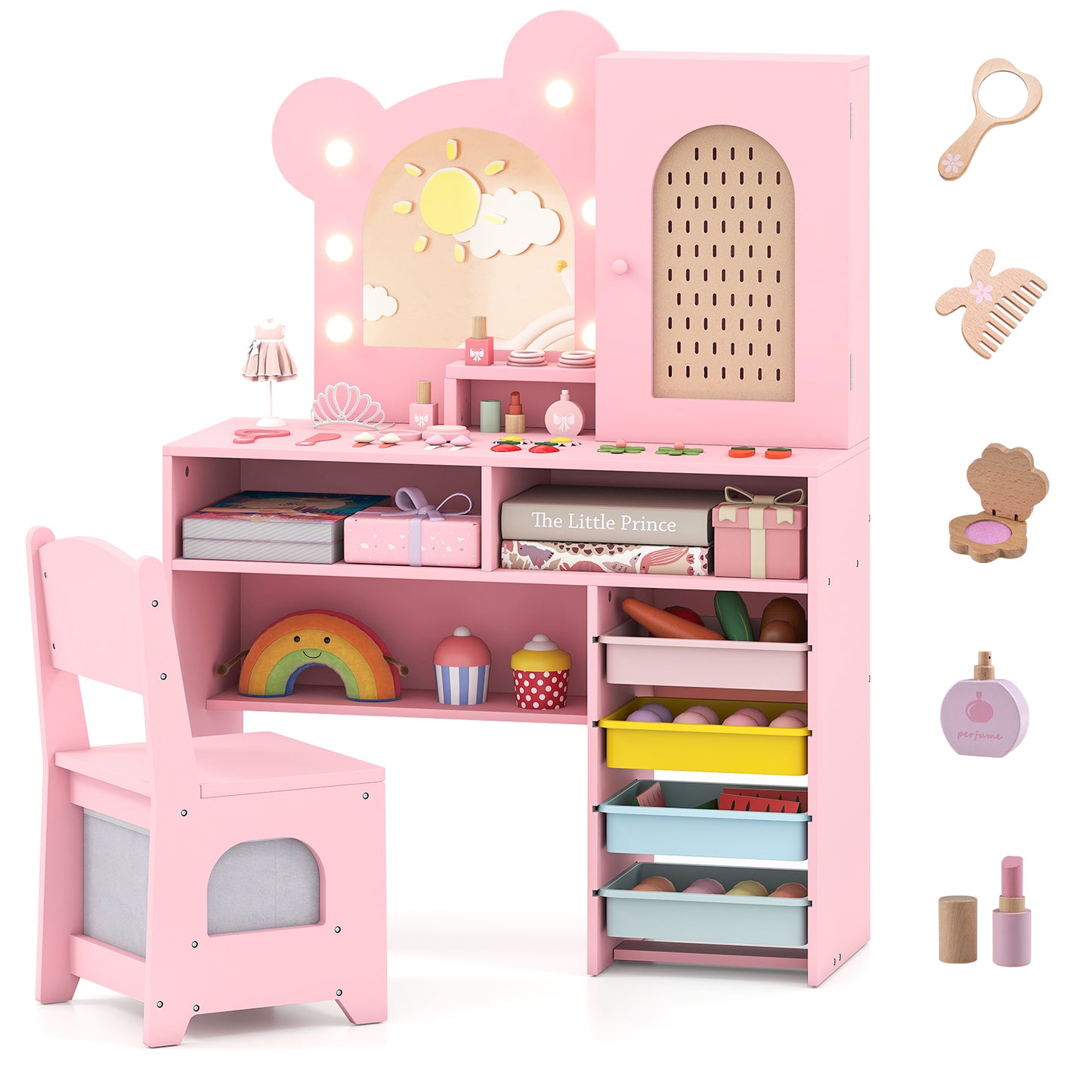 Pink Princess Vanity Table | LED Mirror & Storage Drawers Set