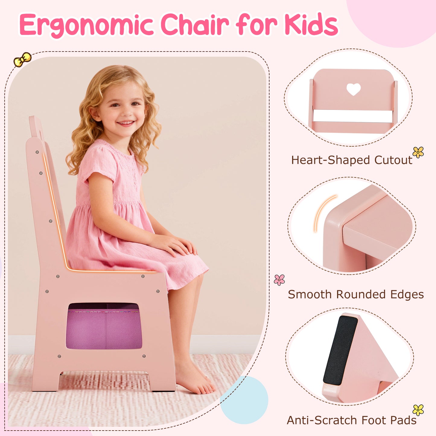 Pink Kids Vanity Desk | Built-in Lights & Storage Shelves