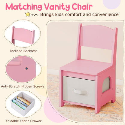 Pink Princess Vanity Table | Chair Set with Lighted Mirror