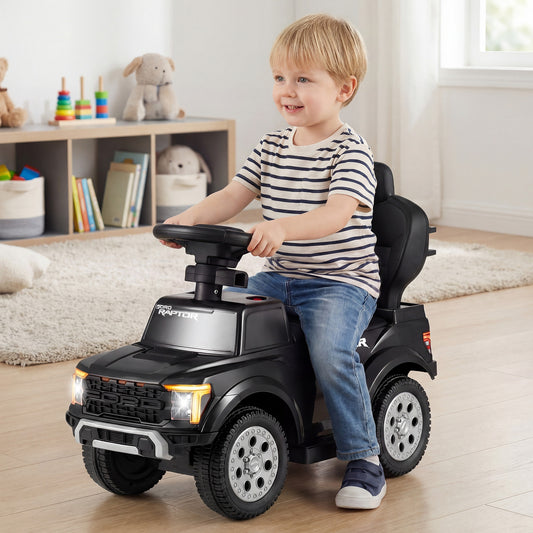 Costway 3-In-1 Toddler Push Car Licensed Ford With Ignition Sound and LED Lights-Black