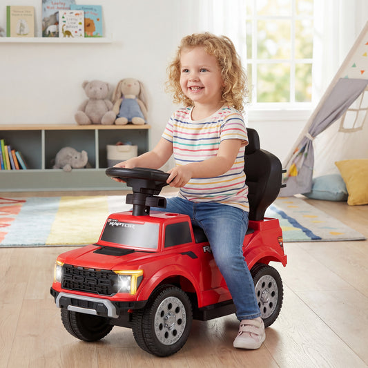 Costway 3-In-1 Toddler Push Car Licensed Ford With Ignition Sound and LED Lights-Red