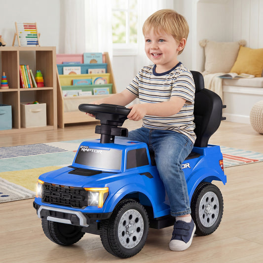 Costway 3-In-1 Toddler Push Car Licensed Ford With Ignition Sound and LED Lights-Blue
