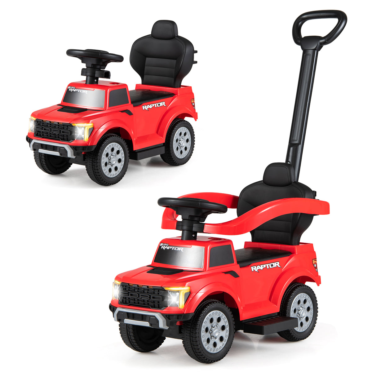 Red Ford 3-In-1 Toddler Push Car | LED Lights & Ignition Sound