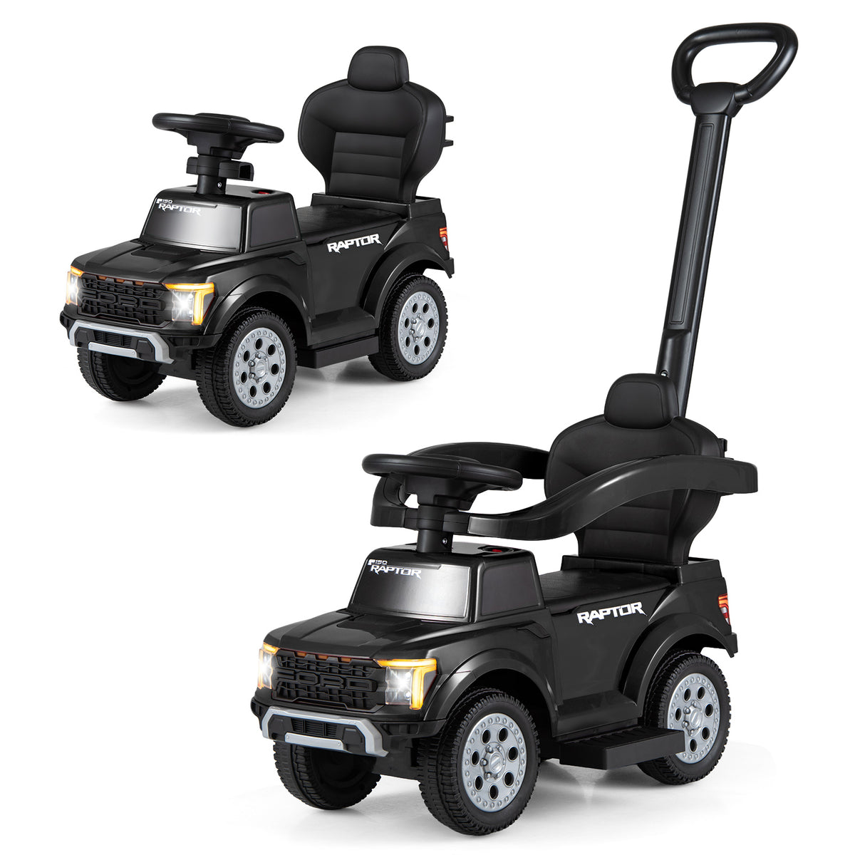 Black Ford 3 In 1 Toddler Push Car | LED Lights & Sounds