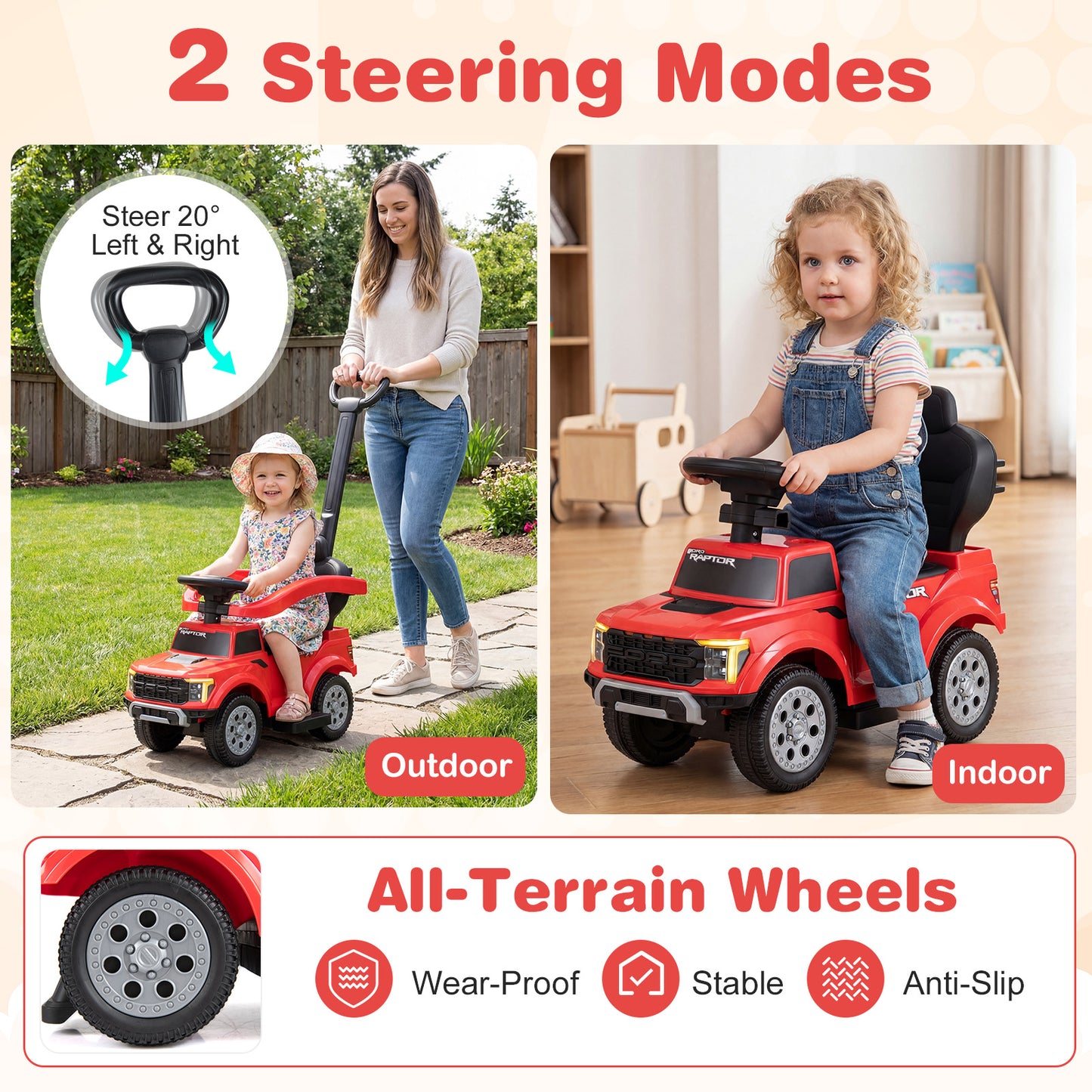 Red Ford 3-In-1 Toddler Push Car | LED Lights & Ignition Sound