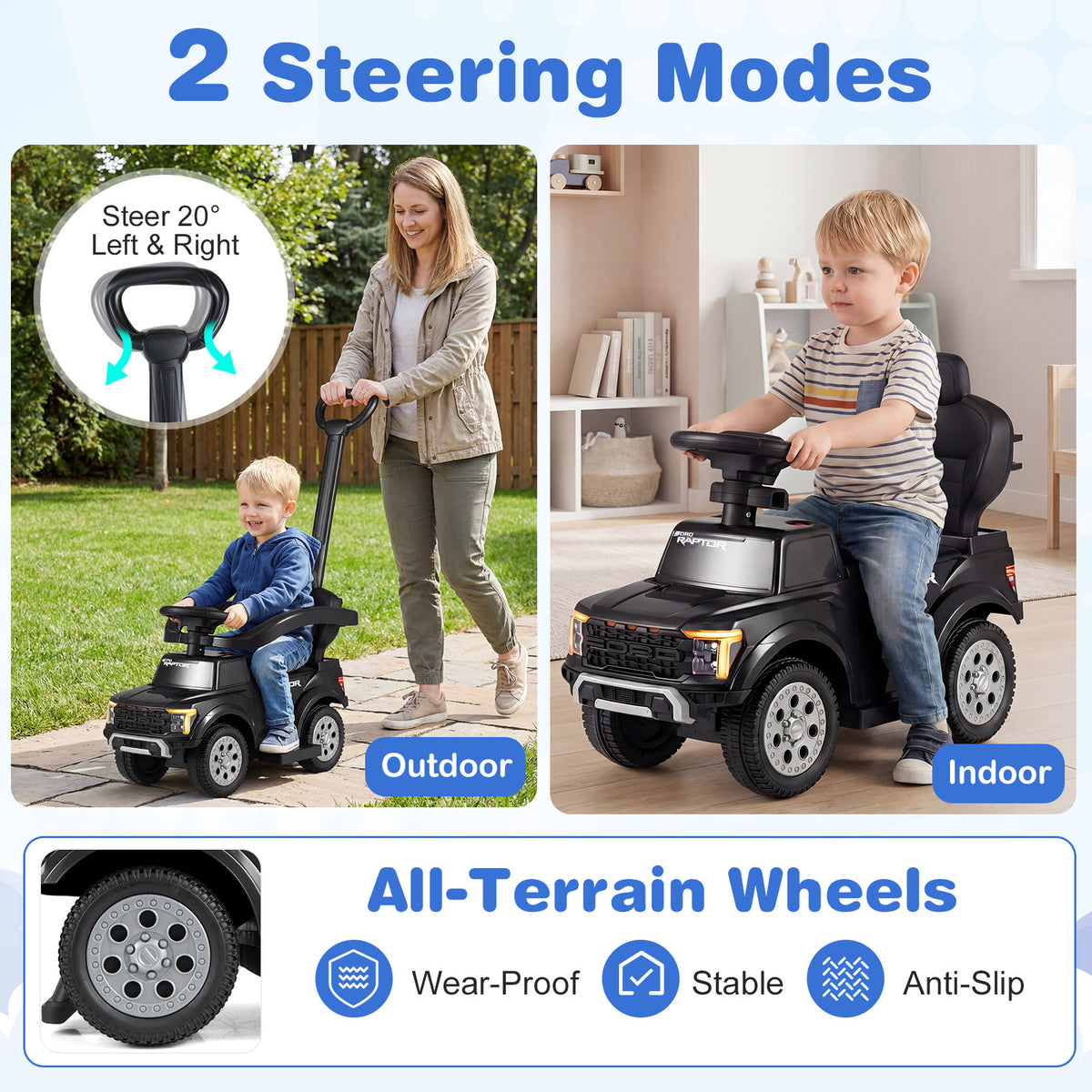 Black Ford 3 In 1 Toddler Push Car | LED Lights & Sounds