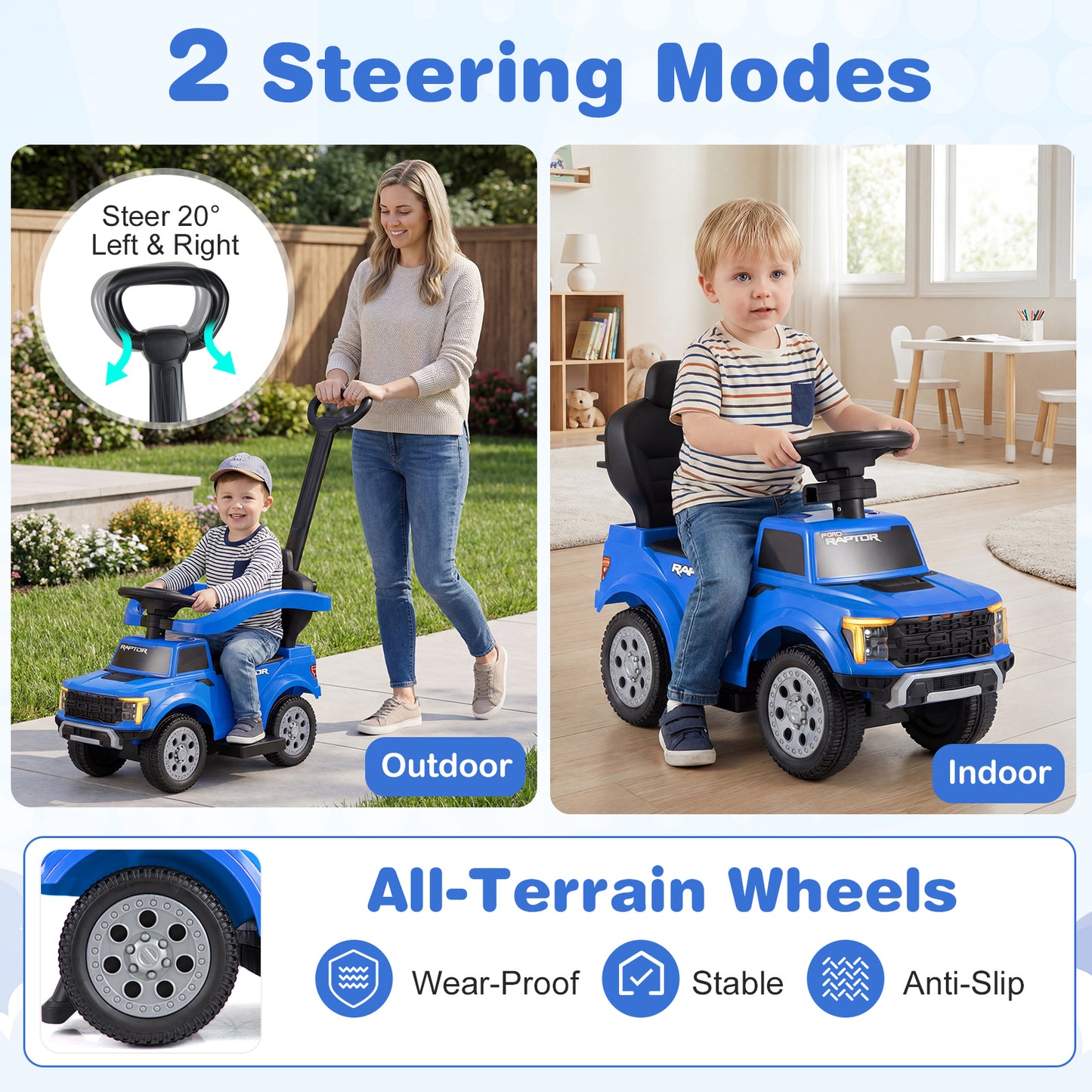 Blue Ford 3 In 1 Toddler Push Car | LED Lights & Sounds