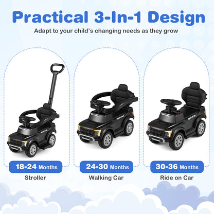 Black Ford 3 In 1 Toddler Push Car | LED Lights & Sounds