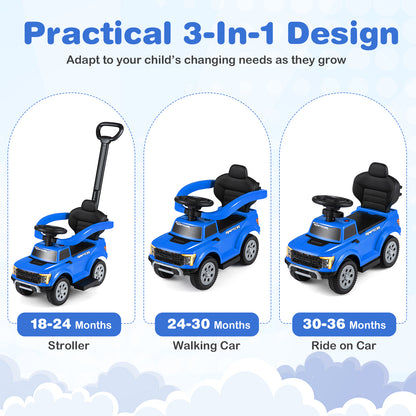 Blue Ford 3 In 1 Toddler Push Car | LED Lights & Sounds
