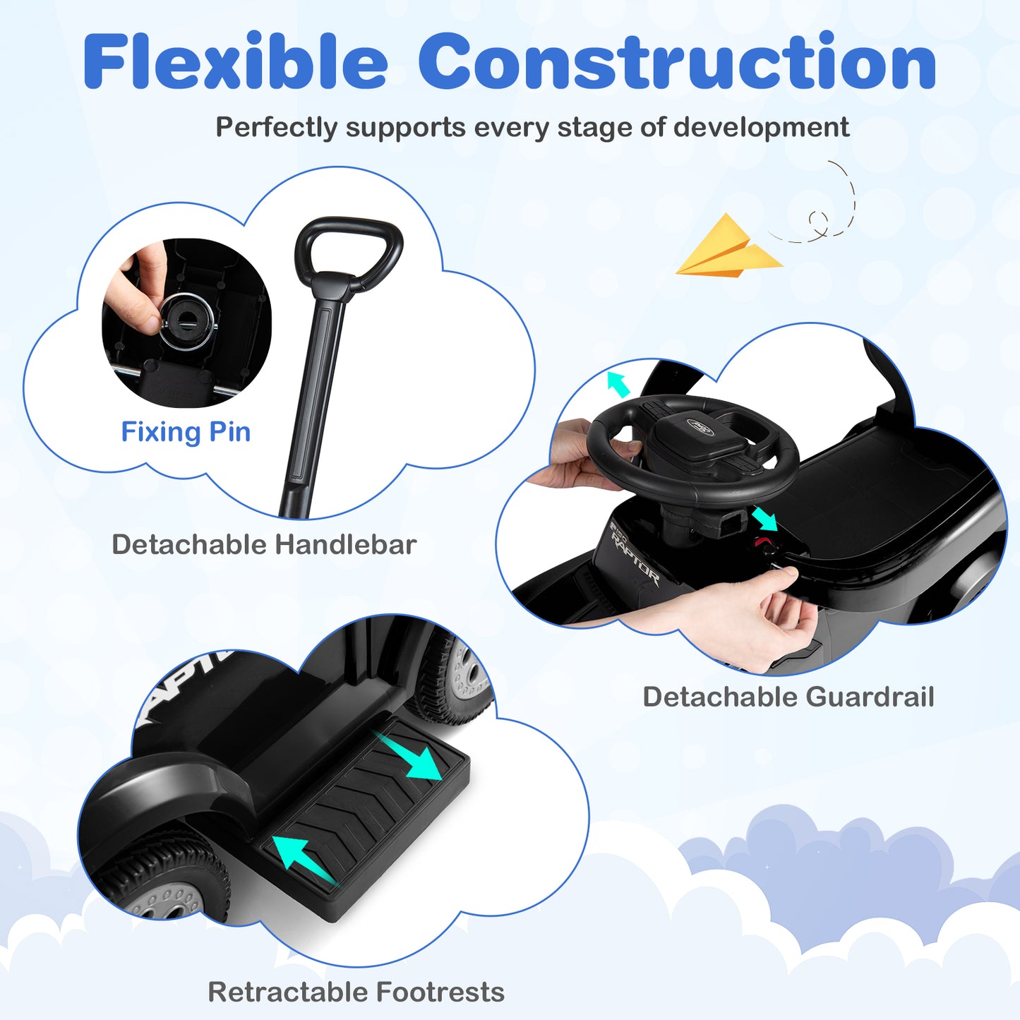 Black Ford 3 In 1 Toddler Push Car | LED Lights & Sounds