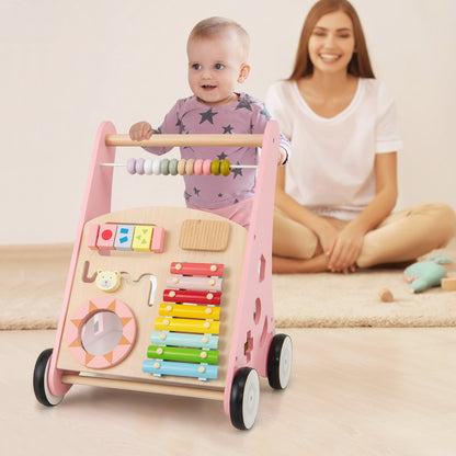 Push and Pull Learning Activity Walker with Smooth Handle for Babies-Pink