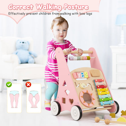 Pink Wooden Baby Walker | 7-in-1 Learning Activities & Toys
