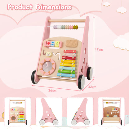 Pink Wooden Baby Walker | 7-in-1 Learning Activities & Toys