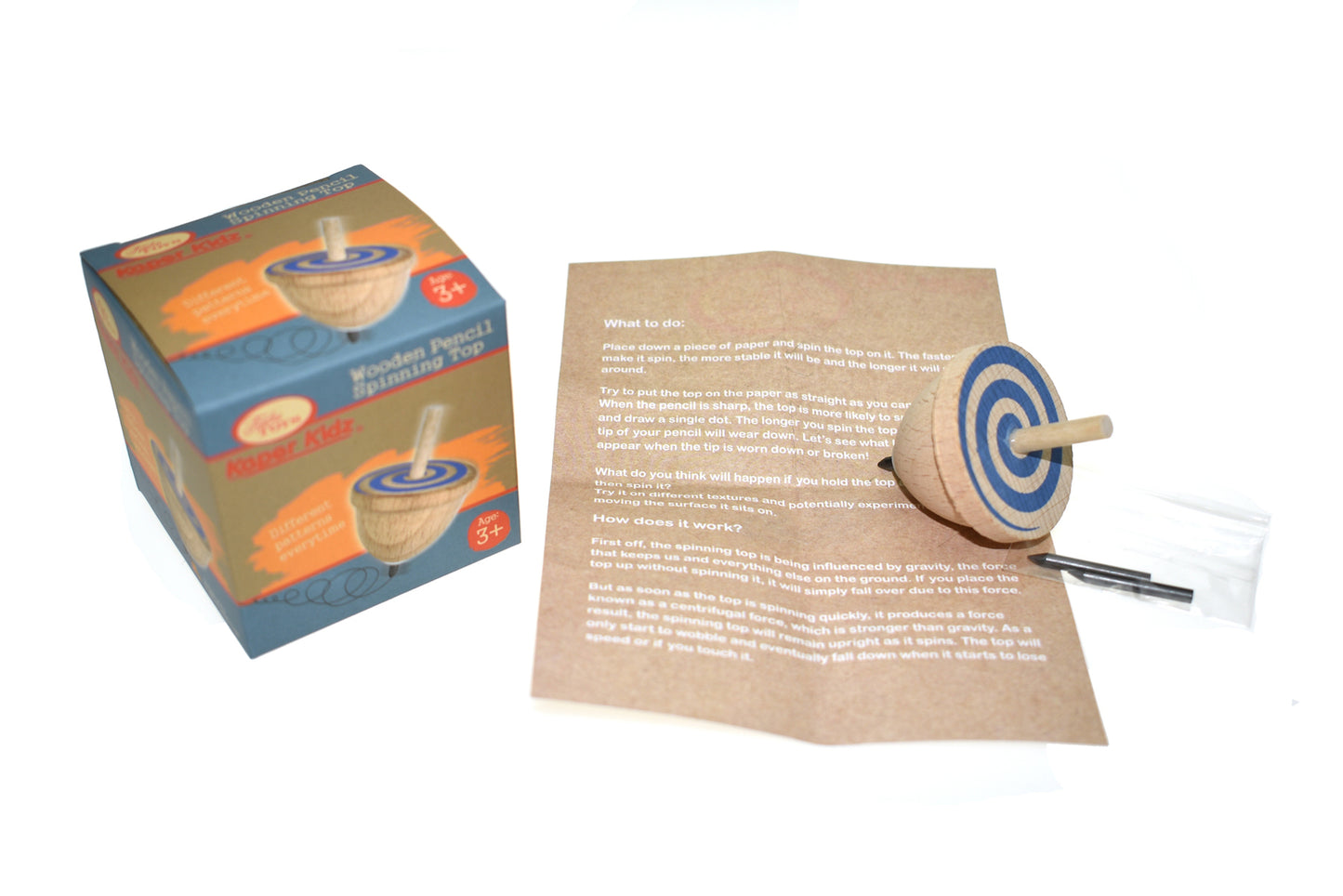 Wooden Drawing Spinning Top 3 Pack | Beech Wood Art Toy