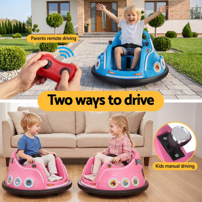 Kids Ride On Car Bumper Electric Toys Cars with Remote Control Stickers Light Blue Pink