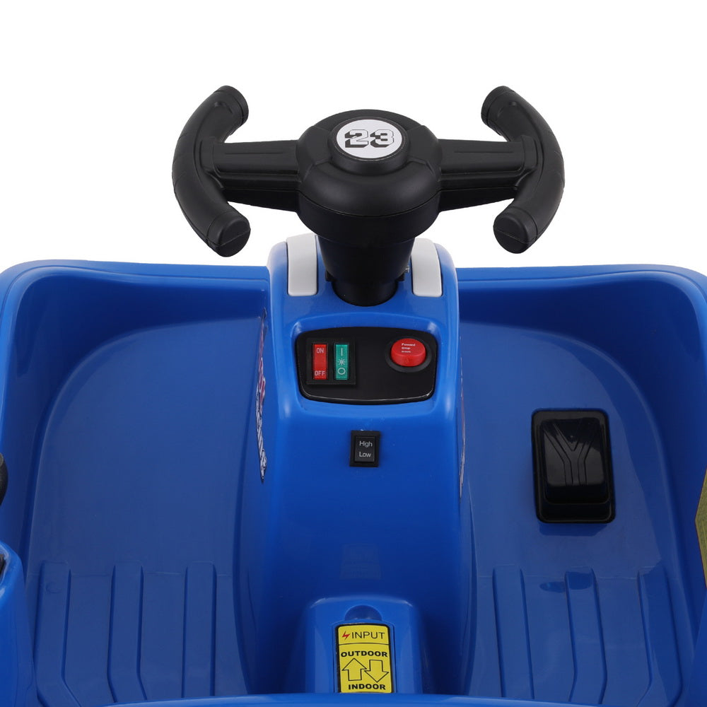 Blue electric bumper car for kids with remote control - safe, fun home entertainment.