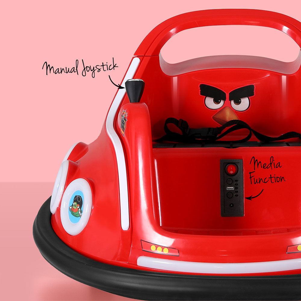 Rigo Kids Electric Bumper Car in Angry Birds Red Theme for fun indoor play.