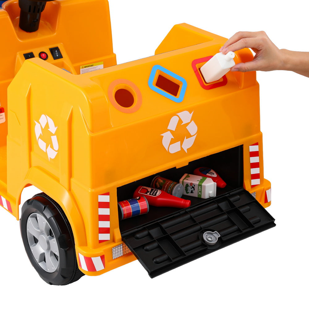 Rigo 12V Kids Electric Ride On Garbage Truck with Police Lights for home fun